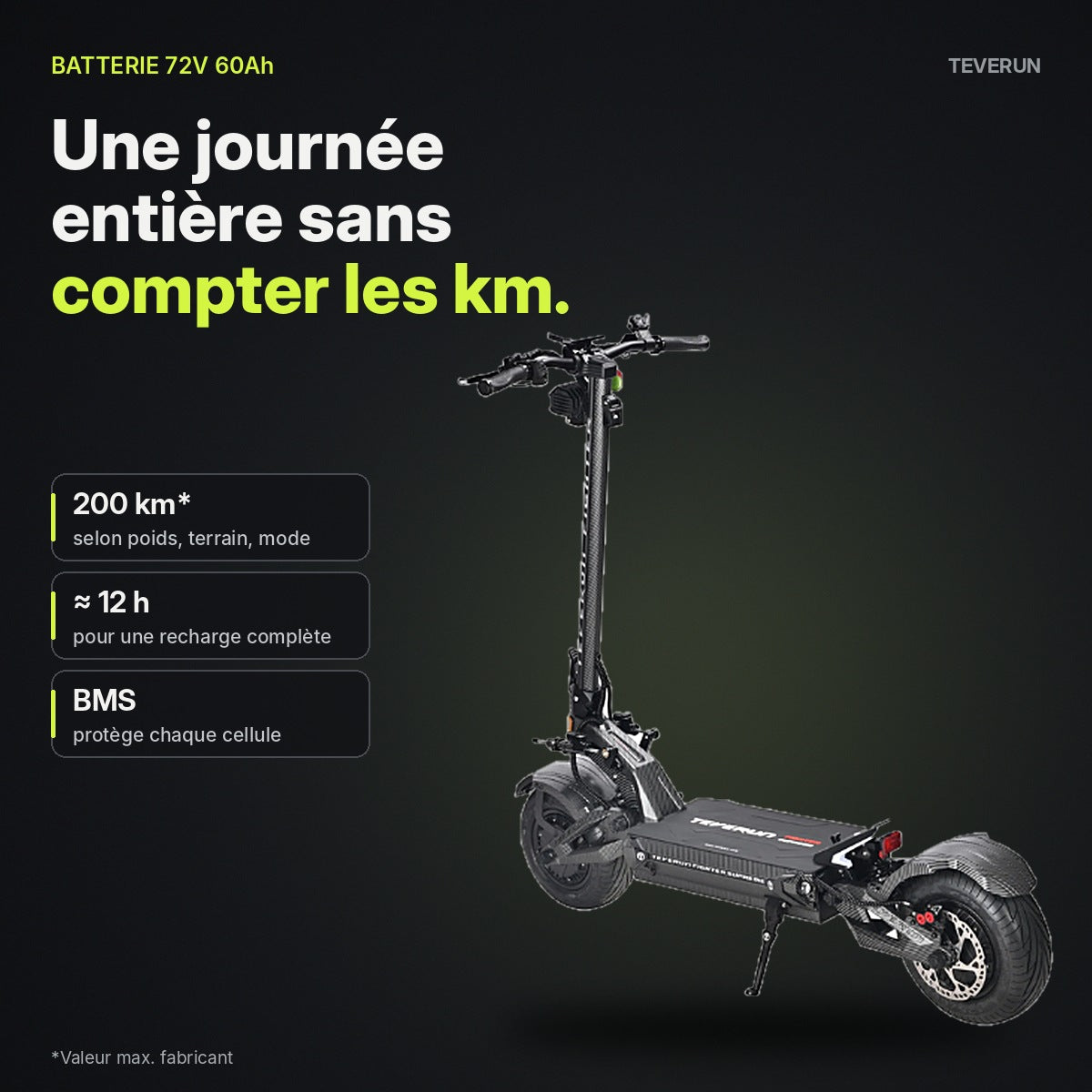 Batterie lithium 72V 60Ah, jusqu'à 200 km